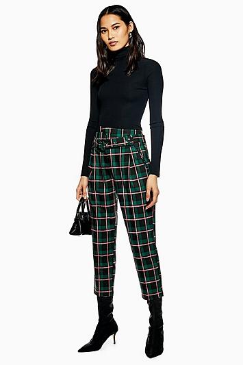 Topshop Petite Textured Check Tapered Trousers