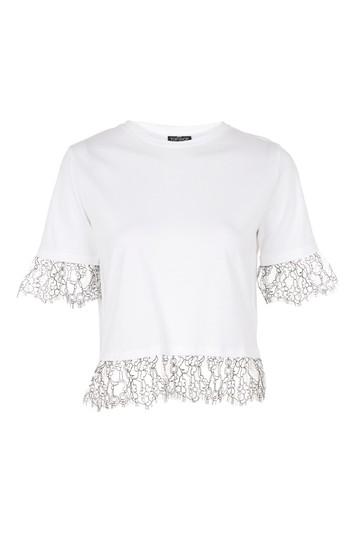 Topshop Petite Lace Ruffle T-shirt