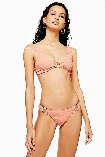 Topshop Apricot Crinkle Ring High Leg Bottoms