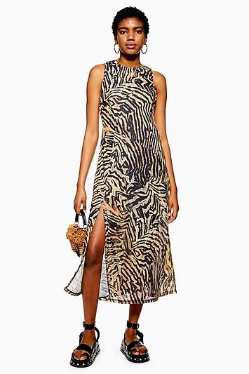 Topshop Tiger Sleeveless Mesh Midi Dress