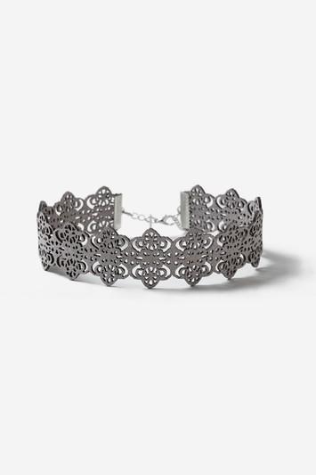 Topshop Silver Lasercut Choker Necklace