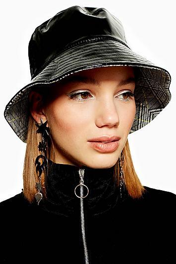 Topshop Vinyl Check Bucket Hat