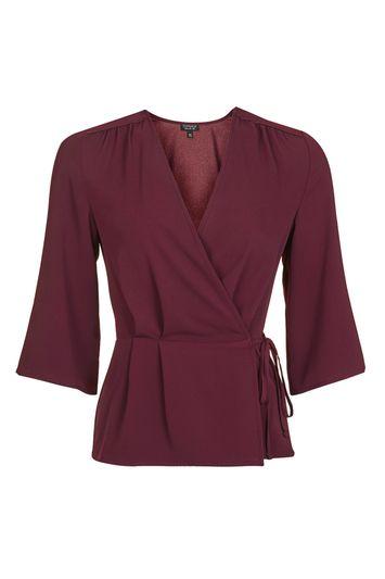 Topshop 3/4 Sleeve Wrap Top