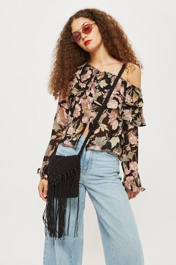 Topshop Floral Frill Off Shoulder Top