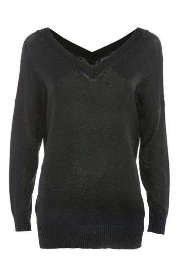 Topshop Metal Yarn V-neck Longline Sweater
