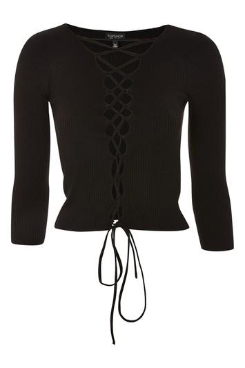 Topshop Lace Up Front Ribbed Knit Top