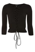Topshop Lace Up Front Ribbed Knit Top