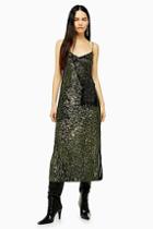 Topshop Khaki Sequin Midi Dress