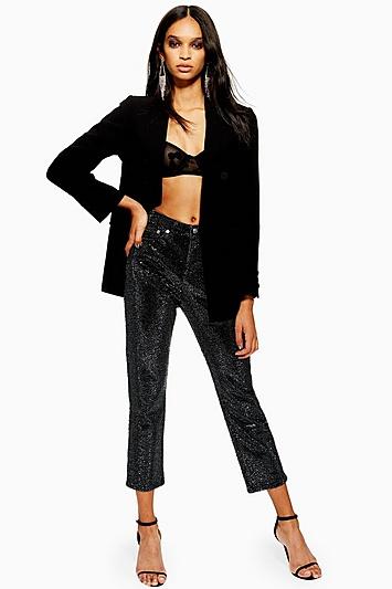 Topshop Petite Black Diamante Straight Jeans