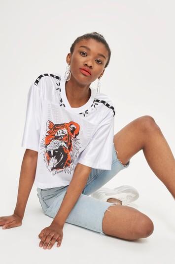 Topshop Embellished Mesh Tiger T-shirt By Tee & Cake