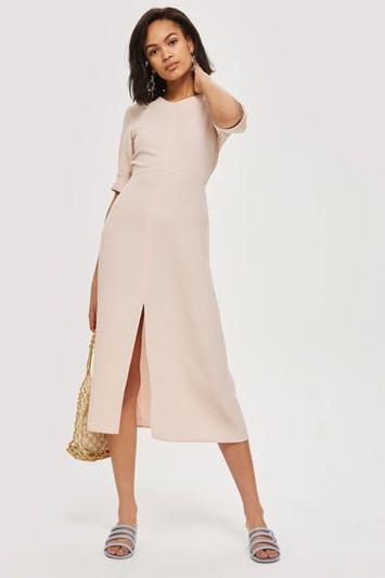 Topshop Pink Seamed Crepe Midi Dress