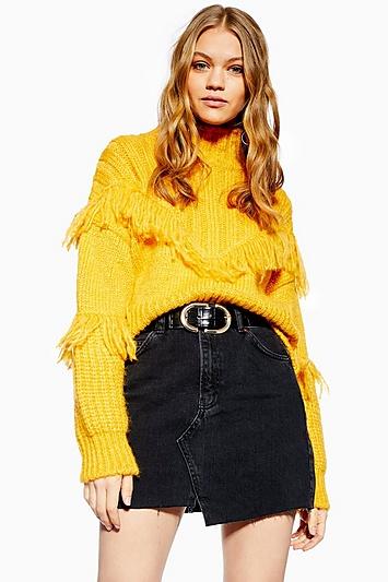 Topshop Petite Asymmetric Hem Denim Skirt