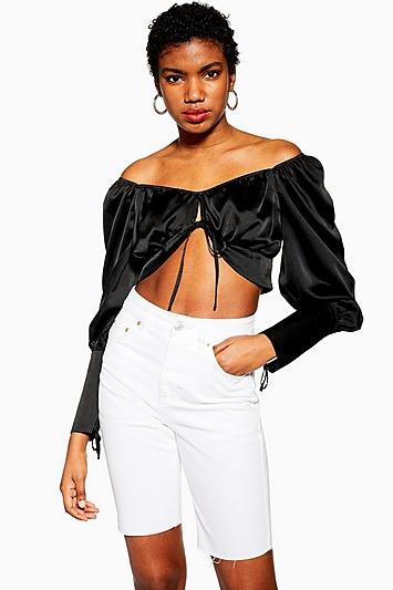 Topshop Satin Prairie Style Crop Top