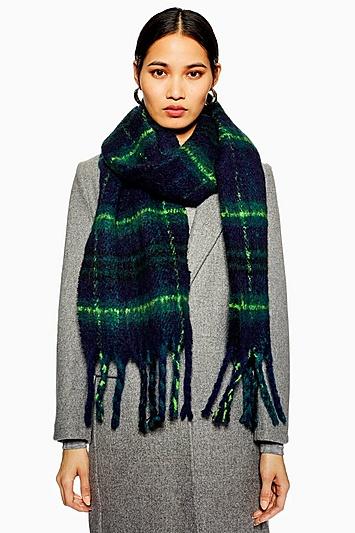 Topshop Heavy Black Watch Check Scarf