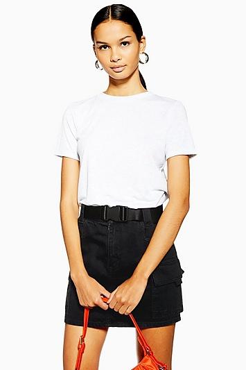 Topshop Tall Clip Belt Denim Skirt