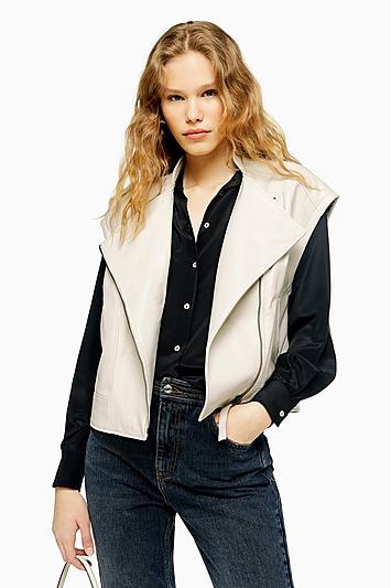 Topshop White Leather Gilet