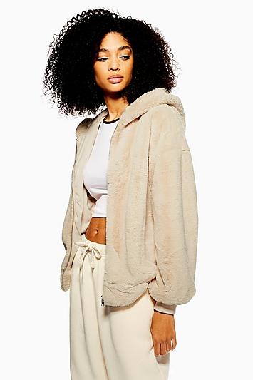 Topshop Tall Faux Fur Zip Hoodie