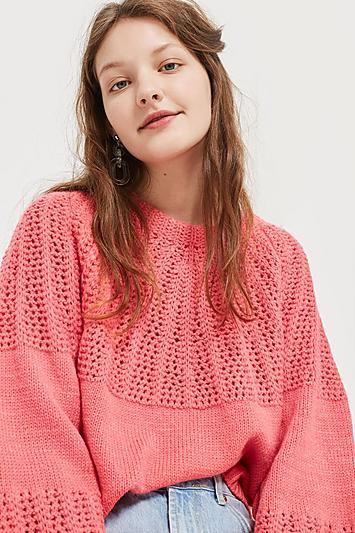 Topshop Pointelle Stitchy Balloon Sleeve Jumper