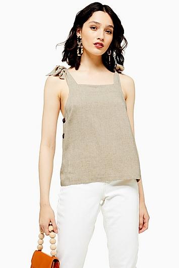 Topshop Tie Shoulder Cami With Linen