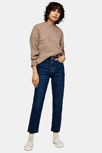 Topshop Indigo Raw Hem Organic Cotton Straight Jeans