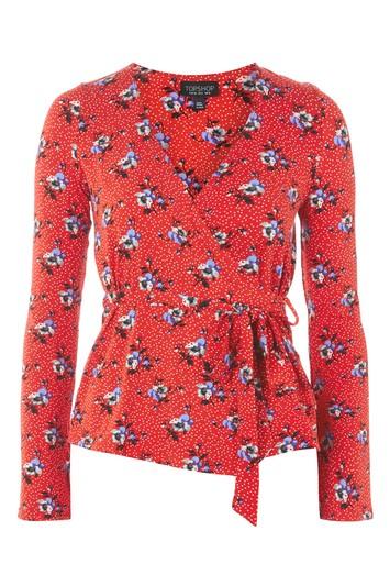 Topshop Spot Floral Wrap Top
