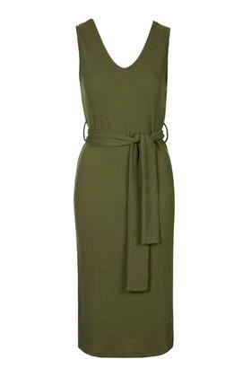 Topshop Belted Ribbed Midi Dress