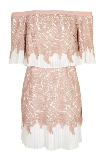 Topshop Leaf Pleat Bardot Mini Dress