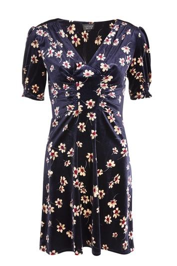 Topshop Floral Print Velvet Dress