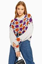 Topshop Argyle Cropped V Neck Jumper
