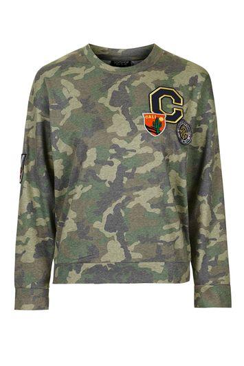 Topshop Camo Badge Sweatshirt