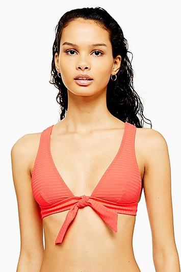 Topshop Red Wide Ribbed Longline Bikini Triangle Top