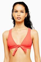 Topshop Red Wide Ribbed Longline Bikini Triangle Top