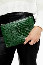 Topshop Perla Green Crocodile Zip Top Pouch
