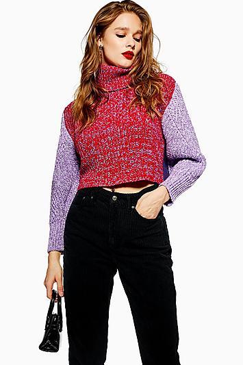 Topshop Three Colour Twist Roll Jumper