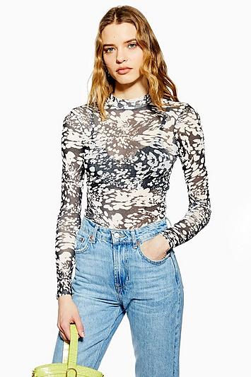 Topshop Monochrome Mesh Top