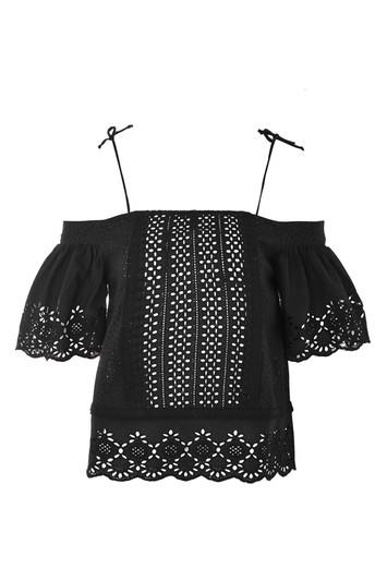 Topshop Mixed Broderie Bardot Top