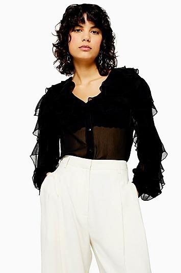 Topshop Ruffle Long Sleeve Blouse