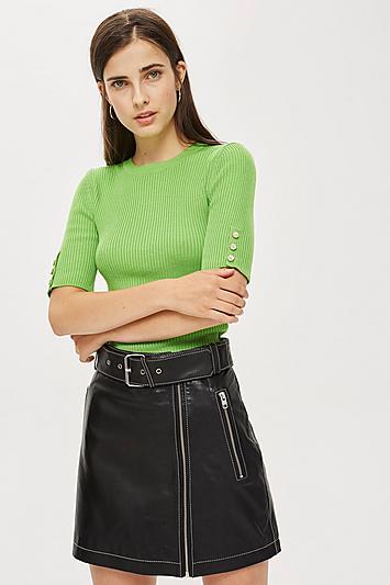 Topshop Button Sleeve Knitted T-shirt