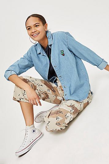 Topshop Moto Cactus Embellished Oversized Shirt