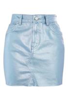 Topshop Moto Blue Coated Mini Skirt