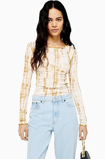 Topshop Batik Mesh Long Sleeve Top