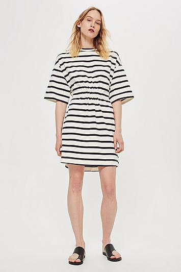 Topshop *striped Drawcord T-shirt Dress By Boutique