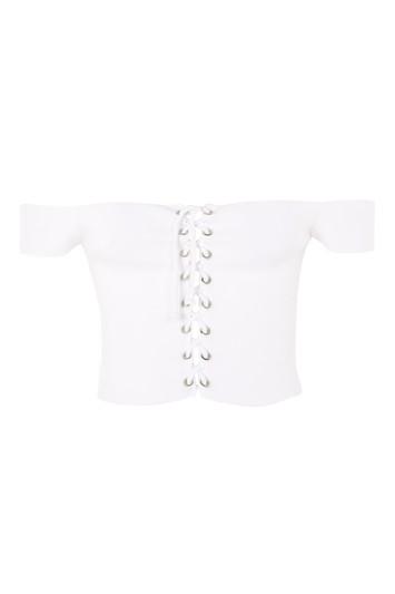 Topshop Lattice Front Knit Bardot Crop Top