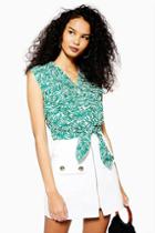 Topshop Linen Rich Palm Print Tie Front Shirt