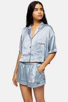 Topshop Blue Embroidered Satin Pyjama Shirt