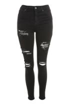 Topshop Moto Washed Black Super Ripped Jamie Jeans
