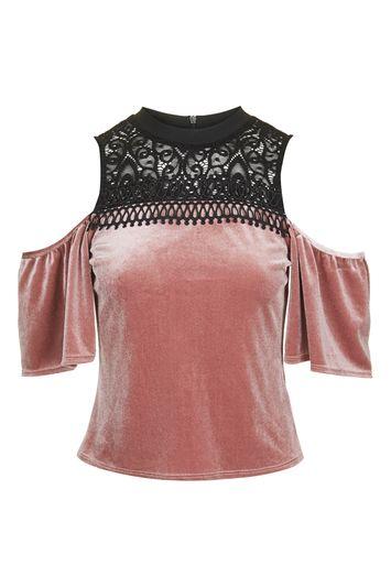 Topshop Velvet Lace Mix Top