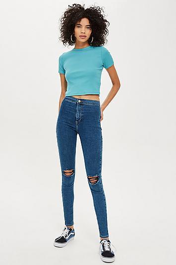Topshop Mid Blue Ripped Joni Jeans