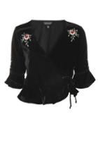 Topshop Embroidered Velvet Wrap Top