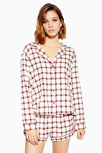 Topshop Red Check Woven Pyjama Shirt